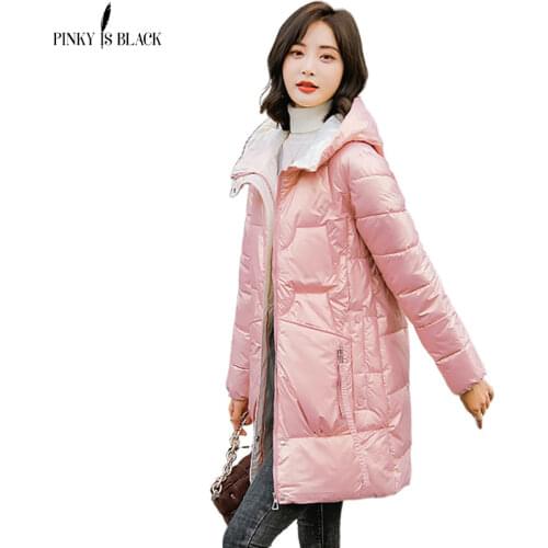 PinkyIsBlack New Winter Thicken Womens Puffer Coat Glossy Warm Hooded Long Cotton Padded Jacket Ladies Winter Down Cotton Parka