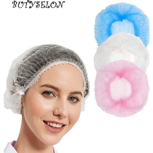 100pcs Disposable Bath Hat Pleated Elastic Mesh Shape Non-woven For Eyelash Extension Clear Waterproof Hair Hat Shower Cap
