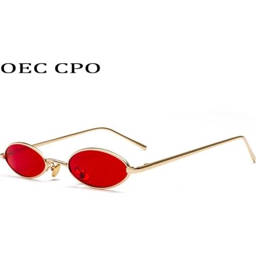 OEC CPO Red Women Small Oval Sunglasses Women Round Metal Sunglasses Men Brand Designer Vintage Ladies Glasses UV400 O635