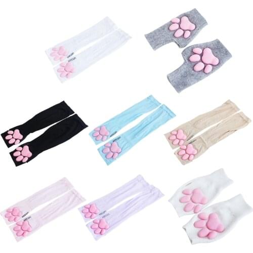 Cooling Cute Cat Claw Fingerless Arm Sleeves Ice Tattoo Cover Up Sun Protection Cartoon Arm Covers Cosplay Kawaii Gloves