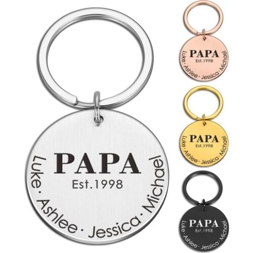 Fathers Day Gift Keychain for Dad Father Papa Engrave The Names of Dad and Family Birthday Gift for Dad From Daughter Son Wife