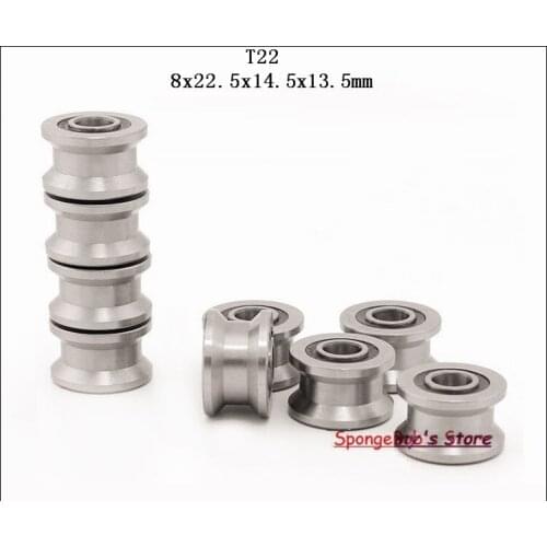 15pcs/Lot T22 8x22.5x14.5x13.5mm T Groove Bearing Steel Deep Groove Ball Bearing Traces Walking Guide Rail Bearing