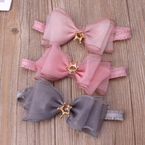 Baby Girls Bowknot Crown Headband Lace Elastic Princess Hair Band Fashion New Style Children Kids Hair Accessories C5AF