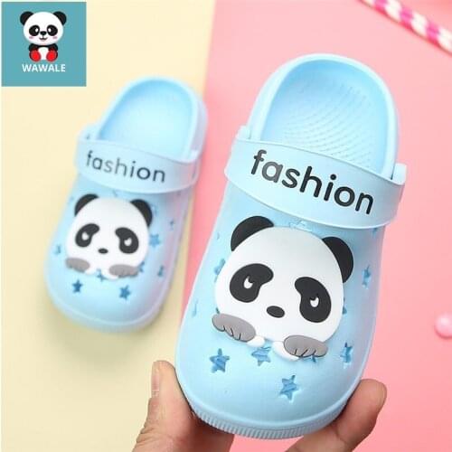 Cute Panda Children Sandals Kids Slippers Fashion Girls Baby Boy Shoes Summer Clogs Hollow-Out Beach Garden Detachable Footwear