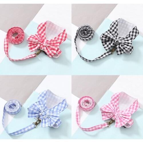 Small Puppy Dog Cat Clothes Harness Leash Adjustable Plaid Lace Pet Harness Vest Dress For Small Medium Dogs Cats Chihuahua