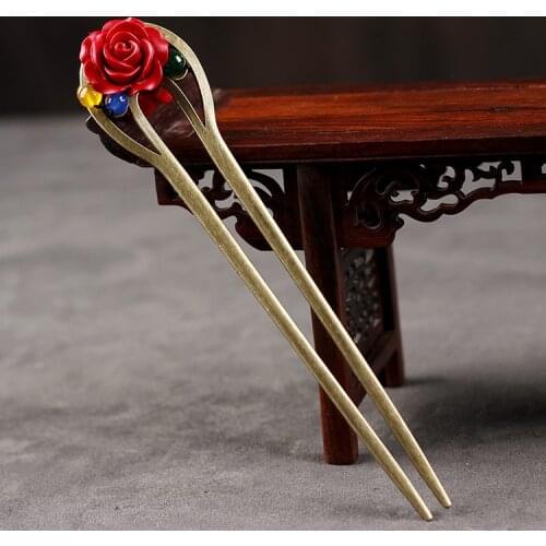 Old Chinese Wind nature stones lapis flowers hairpin ,Chalcedony ethnic hair accessories, classical vintage hair sticker