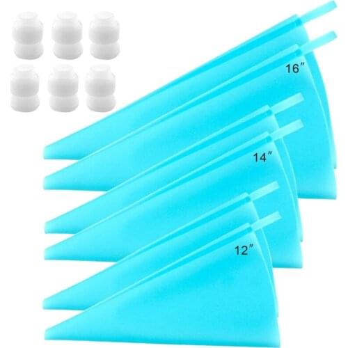 Silicone Pastry Bags, 3 Sizes Reusable Icing Piping Bags Baking Cookie Cake Bags (12Inch +14Inch +16Inch)- 6 Pack - Bonus 6 Icin