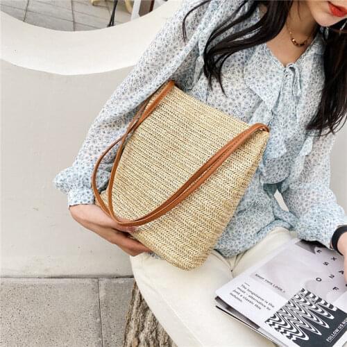 Tote Bag Shoulder Bag Female Backpack Women Handbag Purse Beach Women Bag Fashion 2021 New Weave Simple High Capacity All-match