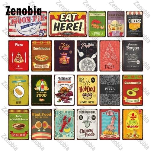 Traditional Food Vintage Metal Sign Tin Sign Fast Food Pizza Wall Atickers Home Decoration for Kitchen Cafe Restraunt Dinner Bar