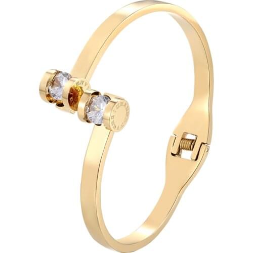 Unique Design Double Roman Numeral And Crystal Woman Bracelets & Bangle Stainless Steel Gold Plated Jewelry Love Bangle Brand