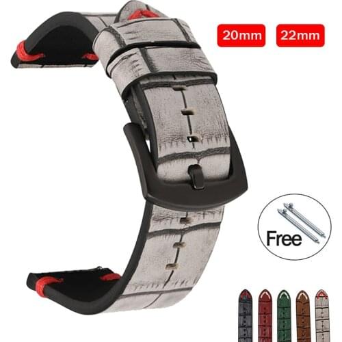 Vintage slub calfskin leather Band For Samsung Watch 46mm 44mm 42 40mm Strap For Huawei Watch For moto360 II Quick Release Strap