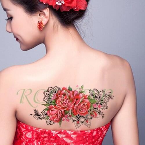 Waterproof Temporary Tattoo Sticker big red rose flower leaf datura Fake Tatto Flash Tatoo large size tattoos for Girl Women Men