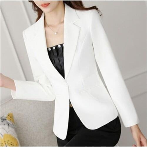 Women Office Work Wear Suit Blazer 2020 Spring Autumn Solid Casual Single button Coat Short Long Sleeve Female Jackets Blazers