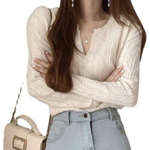 2021 New Autumn Thin Slim V-Neck Short Knitted Cardigan For Women Single-Breasted Casual Sweater Clothes Long Sleeve Top Female