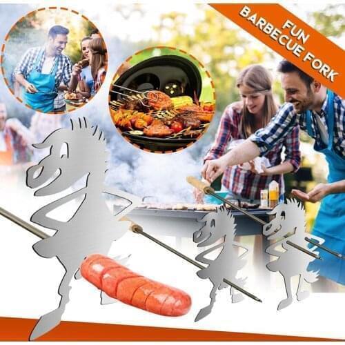 2 PCS Steel Hot Dog Marshmallow Roasters Skewer Stick Funny Horse Shape Roasting Stick Barbecue Forks for Campfire Grill