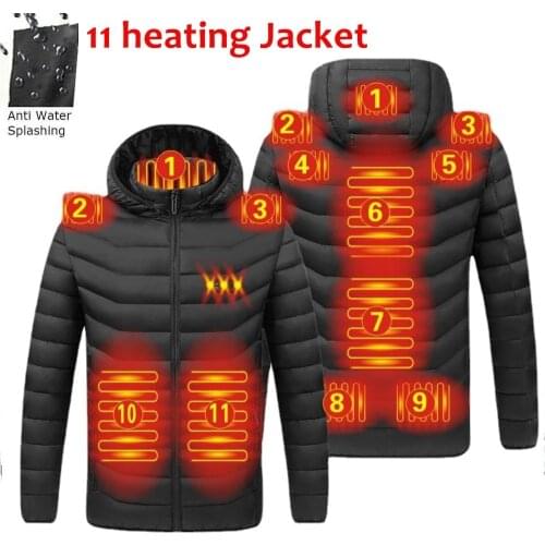 2021 NWE Men Winter Warm USB Heating Jackets Smart Thermostat Pure Color Hooded Heated Clothing Waterproof Warm Jackets