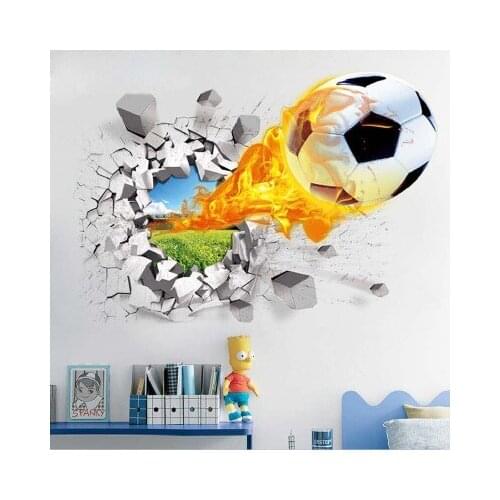 3D Fire Football Wall Sticker Individual Creative Broken Wall Home Decor University Dormitory Boy Kids Room Decoration Wallpaper