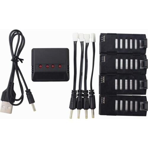 4PCS 3.7V 500mAh battery with 4 in 1 charger for LF606 JD-16 D2 SG800 S606 M9 M11 X300C Folding Quadcopter accessories