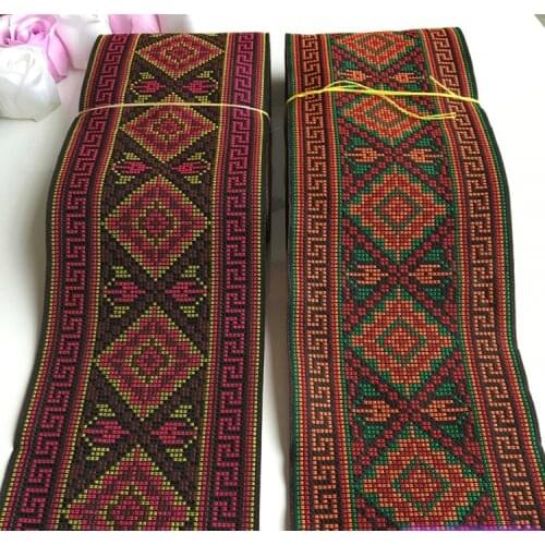 4yards cross stitch jacquard webbing lace trim 10cm dress collar ribbon tape ethnic tribal nepal thai india boho DIY accessories