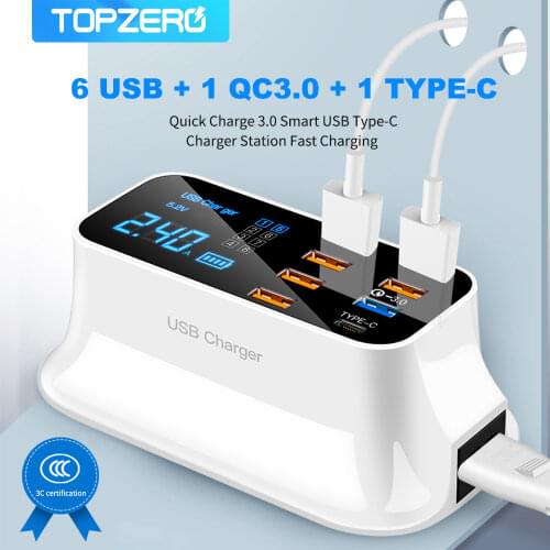 Quick Charge 3.0 USB Charger LED Display Type C Portable Charger Travel Smart Charging Station For iPhone Samsung Xiaomi mi