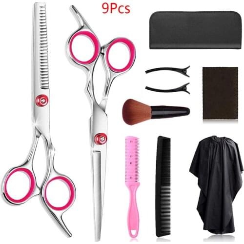 9pcs Hair Scissor 6 Inch Barber Hairdressing Cutting Professional Shear Stainless Steel Thinning Scissor Barbershop Salon Set