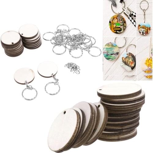 Atural Blank Wood Slices Wood Discs Tags Round Wooden Key Tags Blank Wooden Key Chain Wood Keychain Supplies