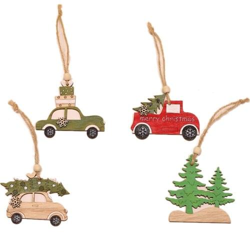 Car Ornaments Small Christmas Tree Hanging Wooden Pendants Elk Cartoon Animal Ornaments New Christmas Holiday Excitement