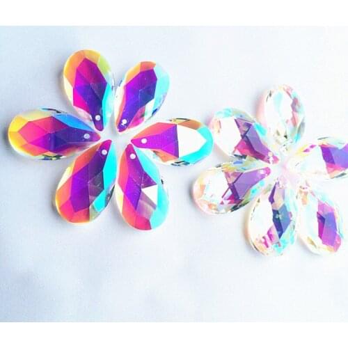 Free Rings AB Color 38*22mm(50pcs) K9 Crystal Glass Chandelier Pendants For Window Suncathers Christmas Tree Decoration