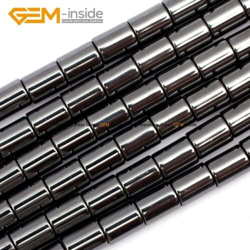 Gem-inside Natural Tube Cylinder Columnar Column Black Hematite Beads For Jewelry Making 6X8mm 15inches DIY Jewellery