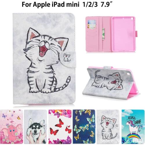 Case Funda For Apple iPad Mini 1 2 3 7.9" Smart Cover For iPad mini1 mini2 mini3 Butterfly Cat Painted Stand Capa Skin Sehll