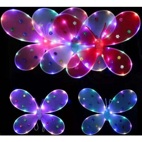 Kids Led Flashing Light Fairy Butterfly Wing Wand Headband Set Costume Gift