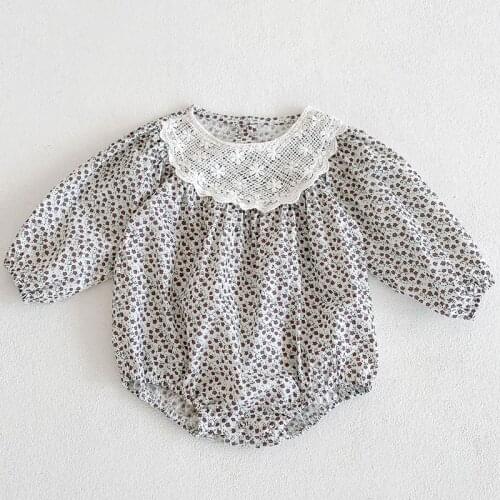 Korean Style Spring Autumn Baby Girls Clothes Toddler Baby Girl Floral Printing Romper Newborn Baby Girls Cotton Jumpsuit