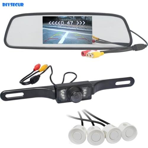 DIYSECUR 5" Rear View Car Mirror Monitor Kit + Video Parking Radar + IR Rear View Car Camera Parking Assistance System