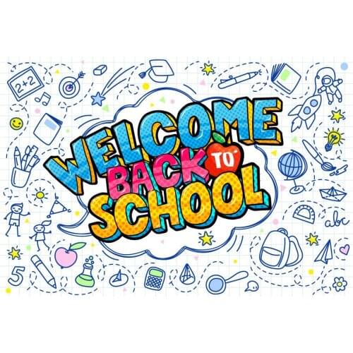 Welcome Back to School Backdrop Cartoon Doodle School Bag Stationery Photography Backgrounds Party Decor Photo Booth Studio Prop