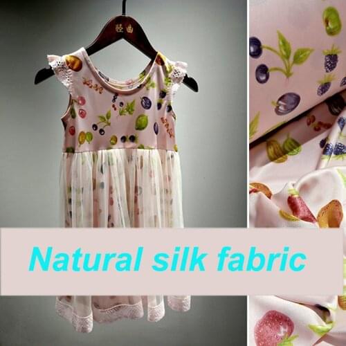 1 Meter Fruit Printed Double-sided Knitted 100% Stretch Silk Summer Clothing Custom Fabric