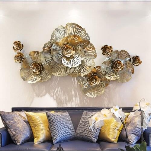 European Luxury 3D Stereo Wall Wrought Iron Peony Artificial Flower Crafts Decoration Home Hotel Wall Hanging Mural Ornament Art