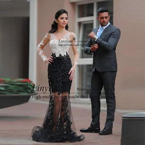 Fantastic Tulle Bateau Neckline Mermaid Prom Dresses With Beaded Lace Appliques See Through Long Sleeves Formal Evening Dress