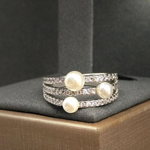 Luxury Pearl Wedding Rings For Bridal Women Engagement Silver Color Zirconia Ring Christmas Gift Jewelry Zk45