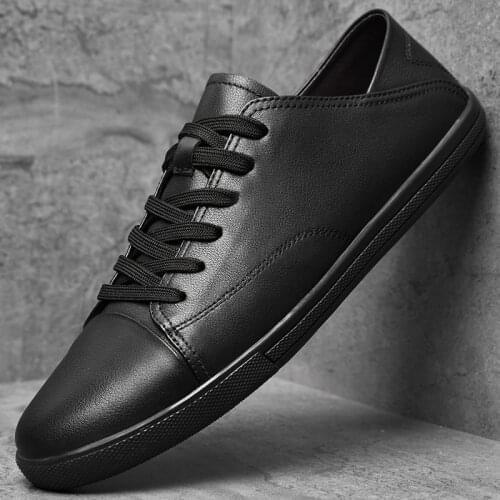 Men Casual Shoes High Quality Mens Designer Flat Shoes Genuine Leather Black Sneakers Man White Fashion Leisure Walk Sneakers