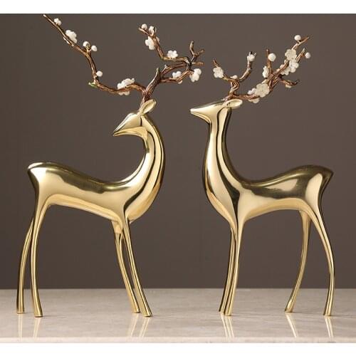 Brass Deer Statue Copper Elk Figurine Golden Buck Sculpture Decoration Home Decor Vintage Metal Animal Ornament Christmas Gift