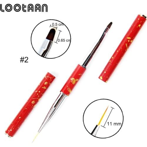 Lootaan 1 Pc 11 mm Nail Art Liner Painting Drawing Brush Pen #2 UV Gel Nail Brush Double-end Manicure Art Liquid Powder Tool