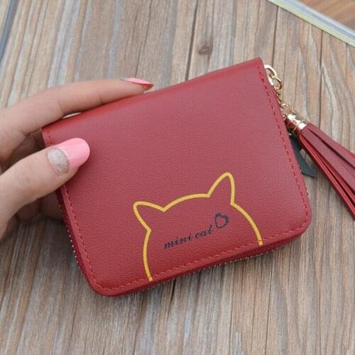 Small Wallet Women PU Leather Zipper Cartoon Cat Coin Purse Ladies Carteira Purses Coin Clutch Wallets Card Holder Mini Bag