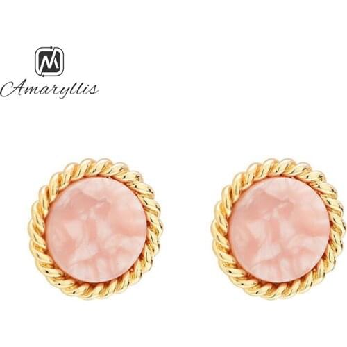 Amaiyllis Sweet Pink Block Tortoiseshell Earring For Women Simple Geometric Round Stud Earrings Acetic Arc Circle Earring Brinco