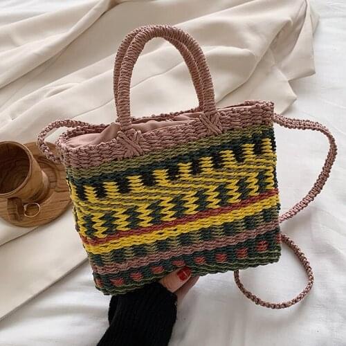 Fashion Straw Woven Handbags Women Colorful Box Crossbody Bag 2021New Summer Beach Shoulder Bag Casual Retro Designer Rattan Bag