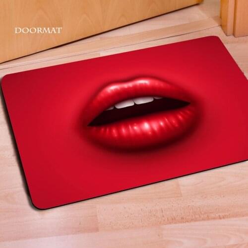 Fashion Front Entrance Carpets Sexy Ladys Red Lips 3D Printed Doormat Indoor Rugs Funny Rubber Carpet For Living Room Floor Mat