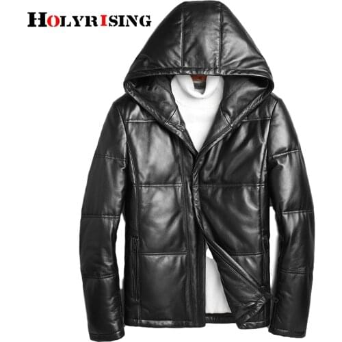 Holyrising 100% real Sheepskin leather jacket mens coat jacket hooded leather jacket warm mens jacket 19402