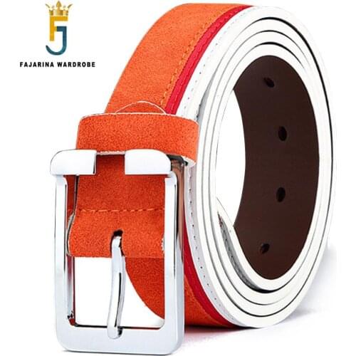 FAJARINA Brand Quality Fashion Cow Skin Men Belts for Men Genuine Leather Striped Male Pin Buckle Metal Free Shipping N17FJ410