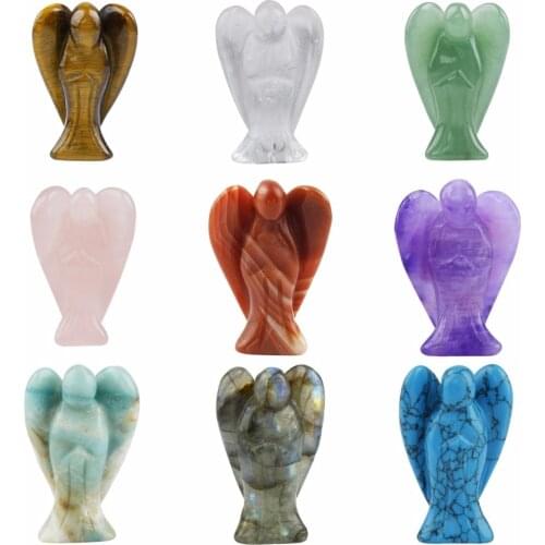TUMBEELLUWA Set of 2, Carved Crystal Pocket Guardian Angel Statues Figurines 1.5'',Valentines Day Gift