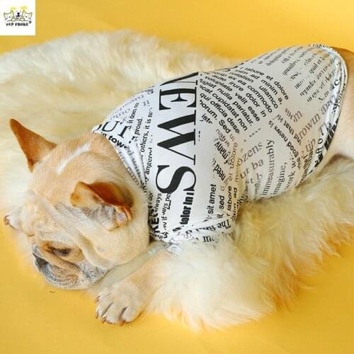 Spring And Summer New Fashion Pet Dog Clothes Black And White Fashion Magazine Printing Letters Fat Dog Round Neck Shirt