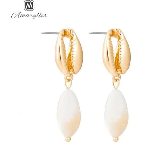 Amaiyllis New Irregular White Shell Stud Earrings For Women Chic Gold Color Geometric Earrings Korea Marine life Earrings Brinco